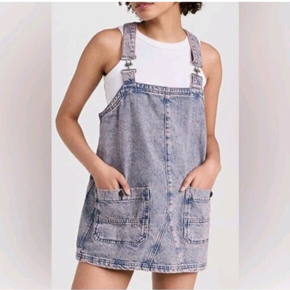 Free People Dresses & Skirts - Free People We The Free Denim Smock Overall Mini Dress Pink Dreams Wash Size XL